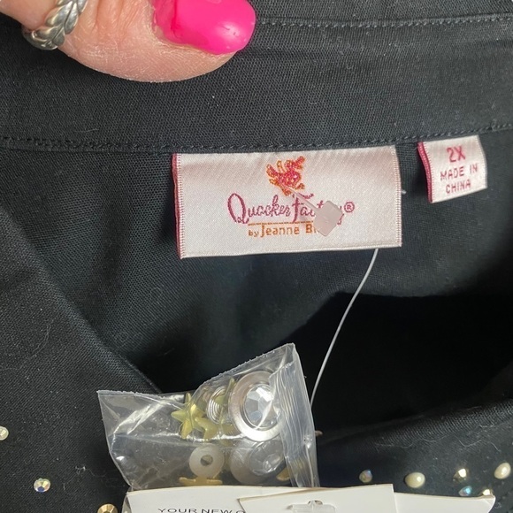 NEW Quacker Factory black jean jacket size 2X bling sequins stars rhinestones - Picture 4 of 8